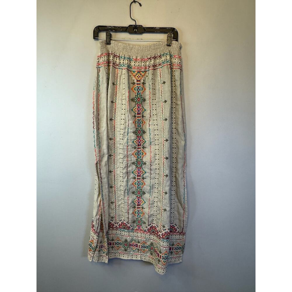 Johnny Was Verena White Side Slit Embroidered Linen Maxi Boho Skirt Large $320 - Picture 4 of 9